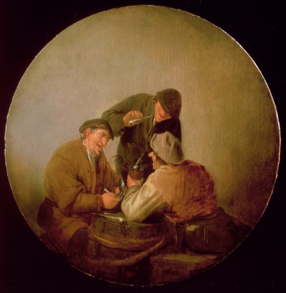 Detail of Three Peasants Drinking and Smoking in an Interior by Adriaen Jansz. van Ostade