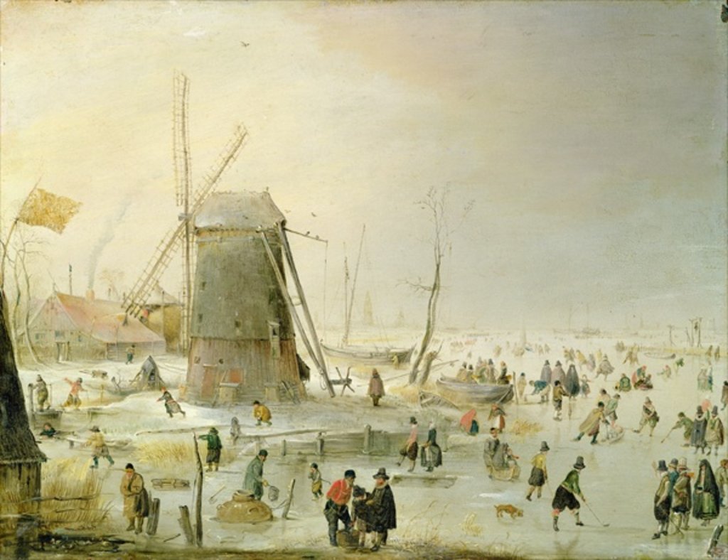 Detail of A winter scene with skaters by a windmill by Hendrik Avercamp