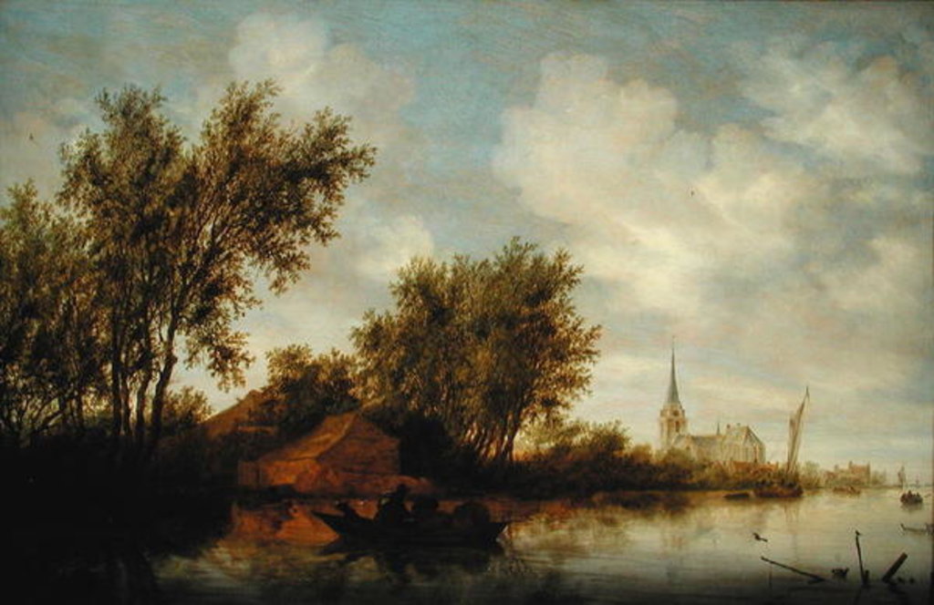 Detail of River Landscape with Church by Salomon van Ruisdael or Ruysdael