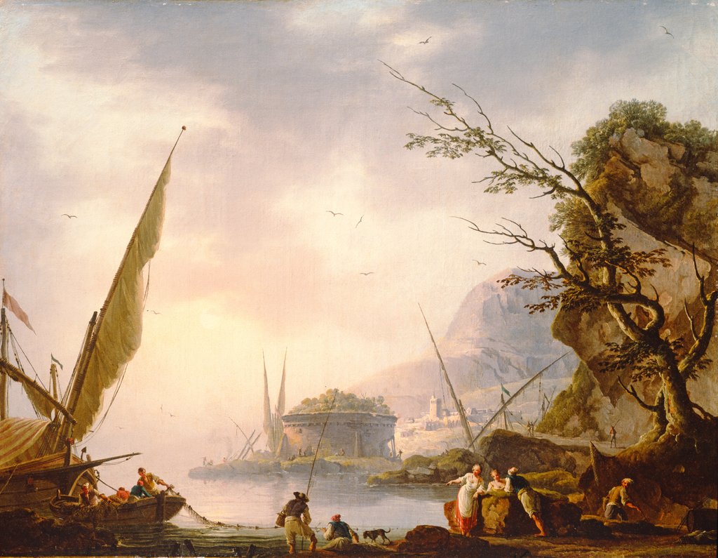 Detail of A southern coastal scene by Charles Francois Lacroix de Marseille