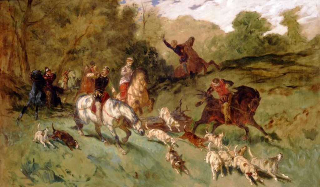 Detail of Mary Stuart hunting by Eugene-Louis Lami