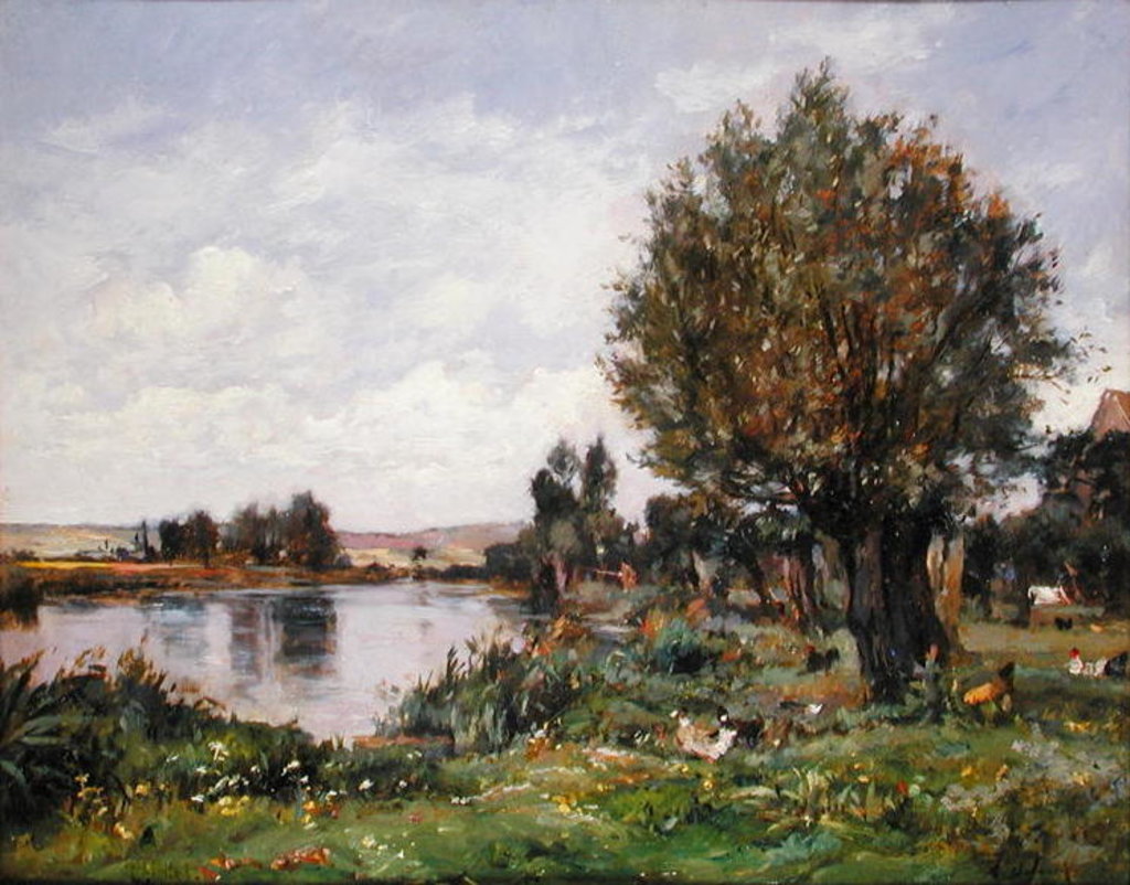 Detail of Rural river scene, 1875 by Alexandre Defaux