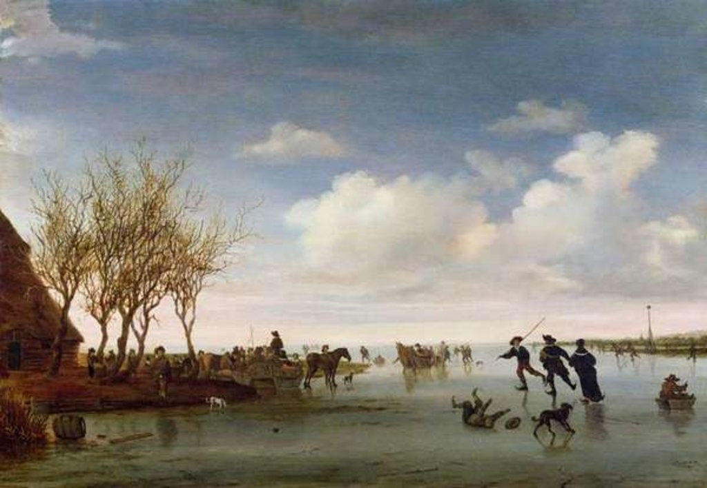 Detail of Dutch landscape with Skaters by Salomon van Ruisdael