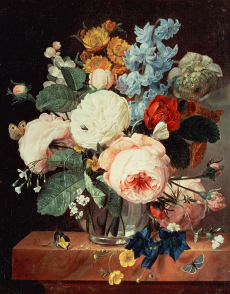 Detail of Vase of Flowers on a marble ledge by T.F. Ehaerts
