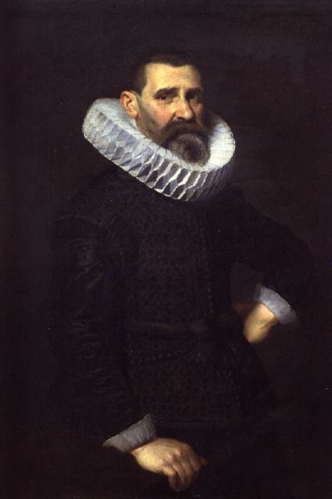 Detail of Portrait of a gentleman in a black tunic and ruff by Nicolaes Eliasz