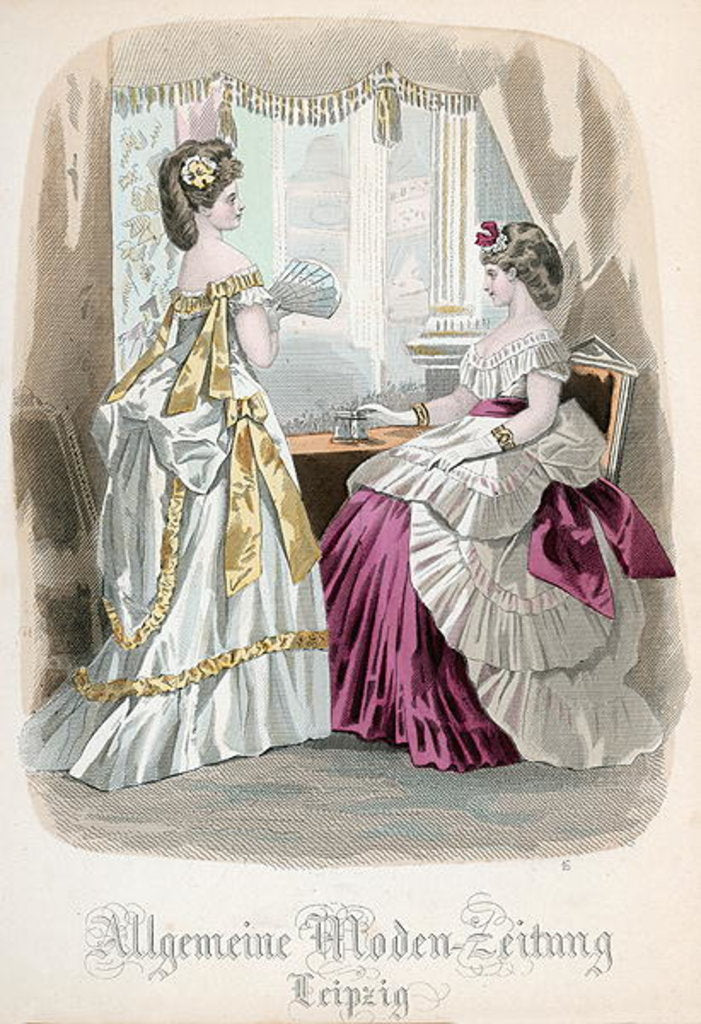 Detail of Two Ladies, fashion plate from the 'Allgemeine Moden-Zeitung', Leipzig, 1872 by French School