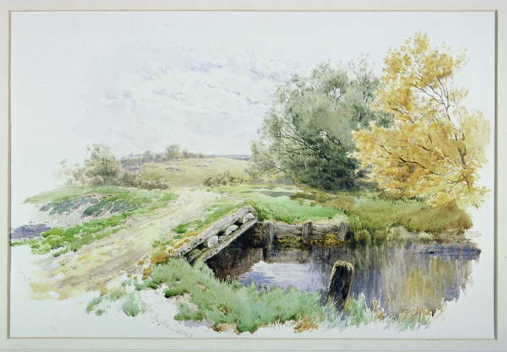 Detail of Landscape with bridge over a stream by John Clayton Adams