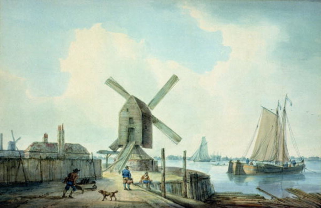 Detail of A Shore Scene with Windmills and Shipping by William Anderson