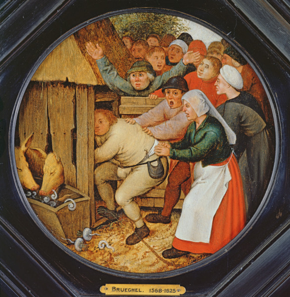 Detail of The Drunkard Pushed into the Pigsty by Pieter the Younger Brueghel