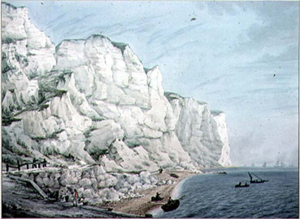 Detail of Study of Cliffs: Sailing Vessels in the Offing and Small Boats with Figures near Shore, 18th century by Samuel Atkins