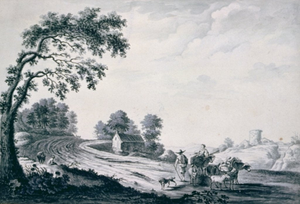 Detail of Italian Landscape with Peasants and Animals on a Road by William Beilby