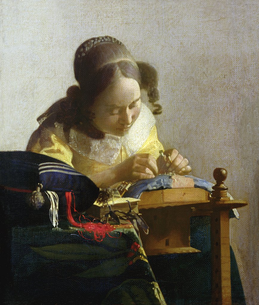 Detail of The Lacemaker, 1669-70 by Jan Vermeer