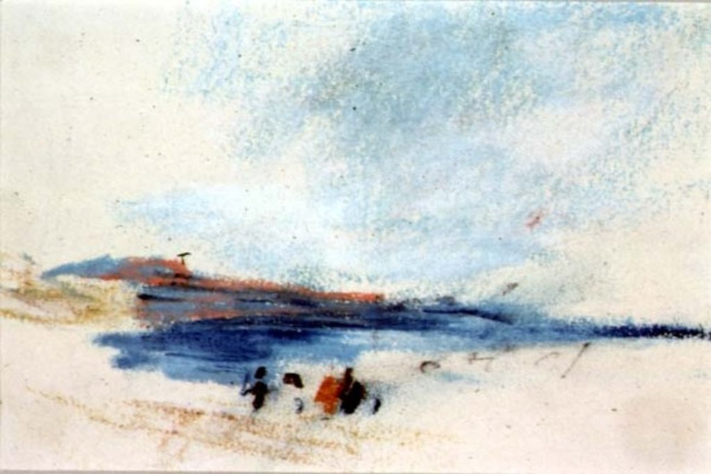 Detail of A Bay, with Blue Water and Figures in the foreground by Hercules Brabazon Brabazon