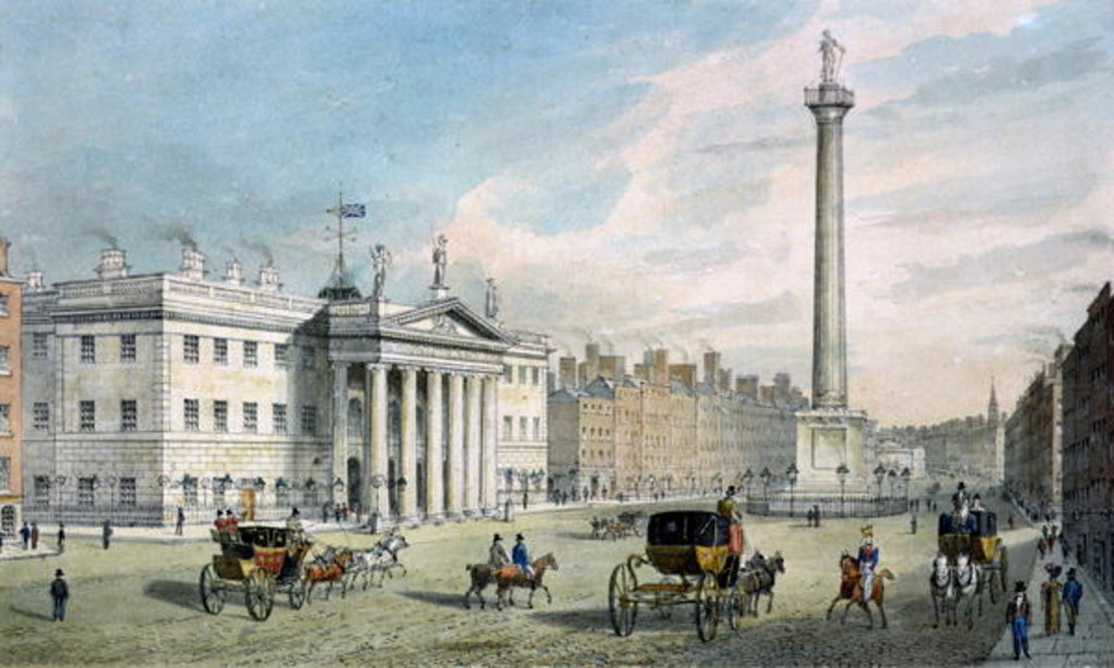Detail of Sackville Street, Dublin, showing the Post Office and Nelson's Column by Samuel Frederick Brocas