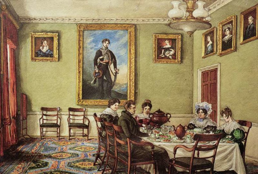 Detail of Dining room at Langton Hall, family at breakfast, c.1832-3 by Mary Ellen Best