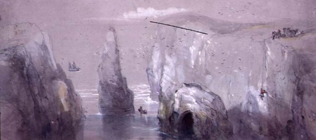 Detail of View of Flamborough Head, showing a Group of Men gathering Gulls' Eggs by George Bryant Campion