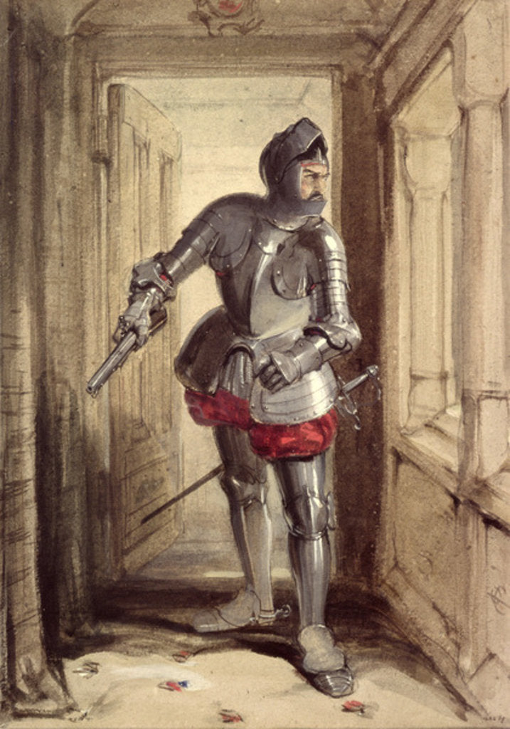 Detail of Hamilton of Bothwellhaugh about to shoot the Regent Murray by George Cattermole