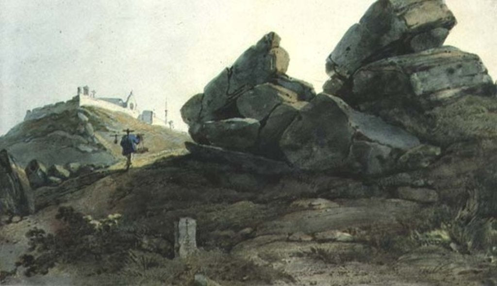 Rocks and a Hill Convent, China by George Chinnery