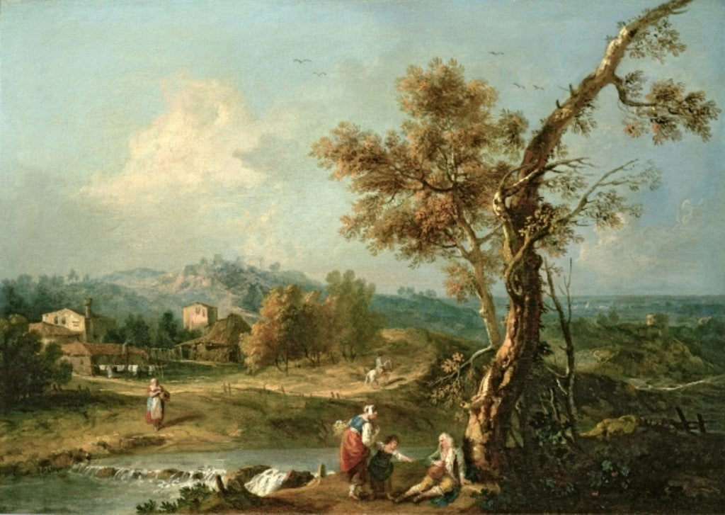 Detail of An Italianate River Landscape with Travellers by Francesco Zuccarelli