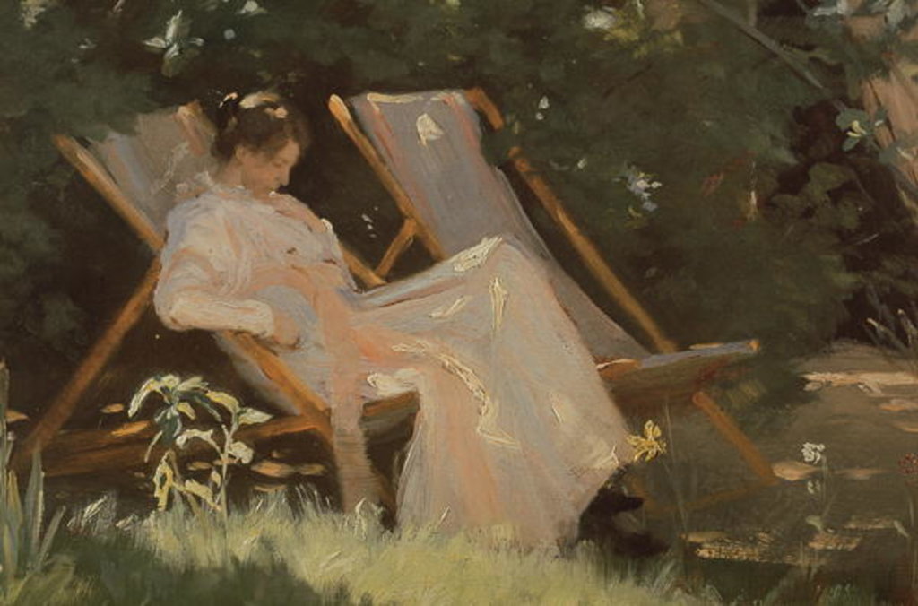 Detail of The artist's wife sitting in a garden chair at Skagen, 1893 by Peder Severin Kroyer