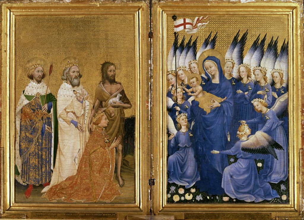 Detail of Richard II presented to the Virgin and Child by his Patron Saint John the Baptist and Saints Edward and Edmund, c.1395-99 by Master of the Wilton Diptych