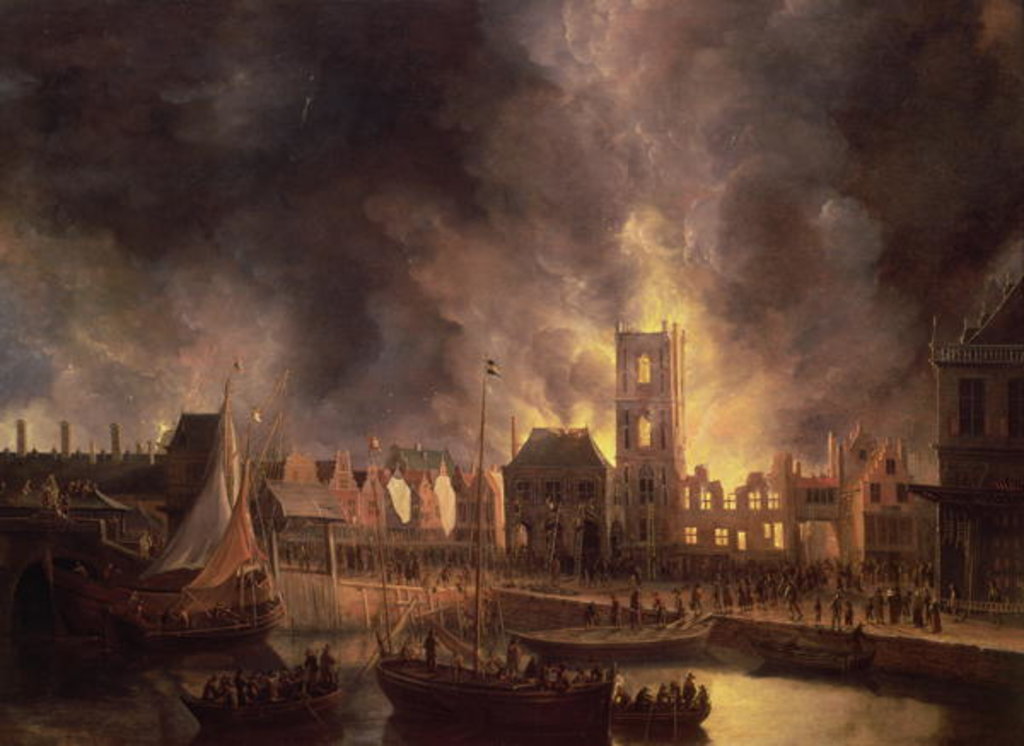 The Great Fire in the Old Town Hall, Amsterdam, 1652, 17th century by Jan Beerstraten
