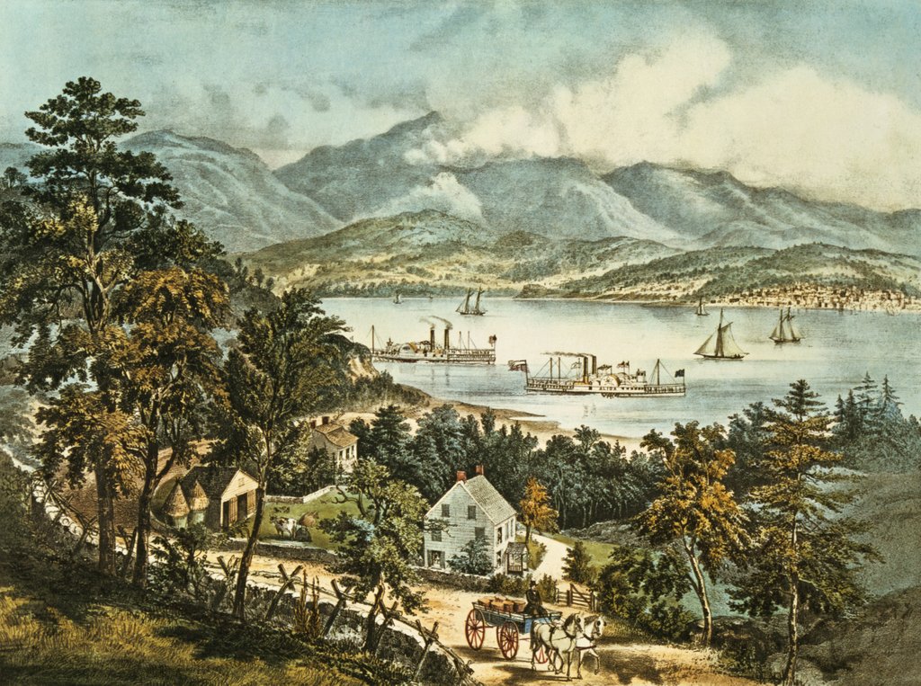 Detail of The Catskill Mountains from the Eastern shore of the Hudson by N. and Ives J.M. Currier