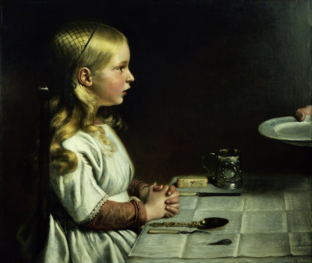 Detail of Florence Cope Saying Grace at Dinnertime by Charles West Cope