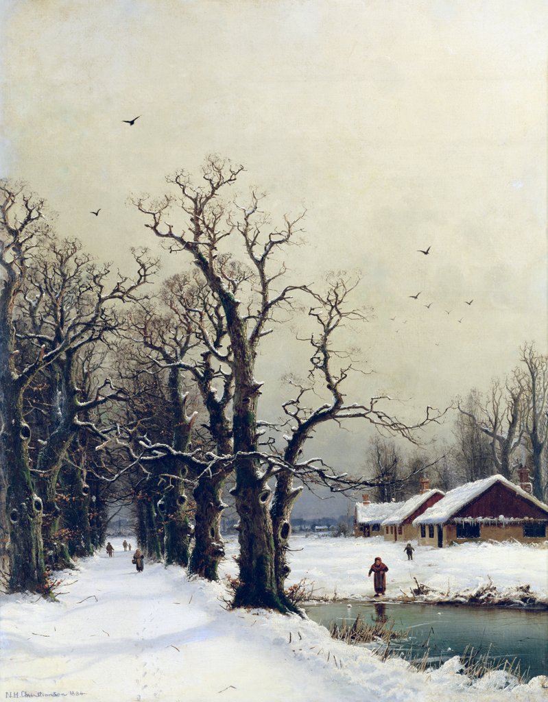 Detail of Winter scene, 19th century by Nils Hans Christiansen