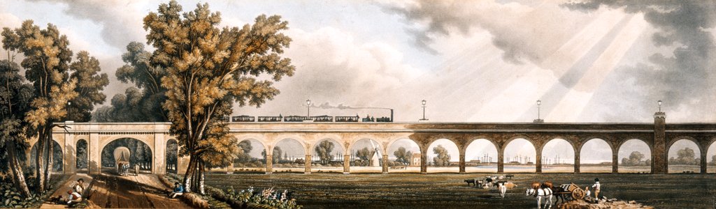 Detail of London to Greenwich Railroad showing the viaduct, engineered by George Landman by English School