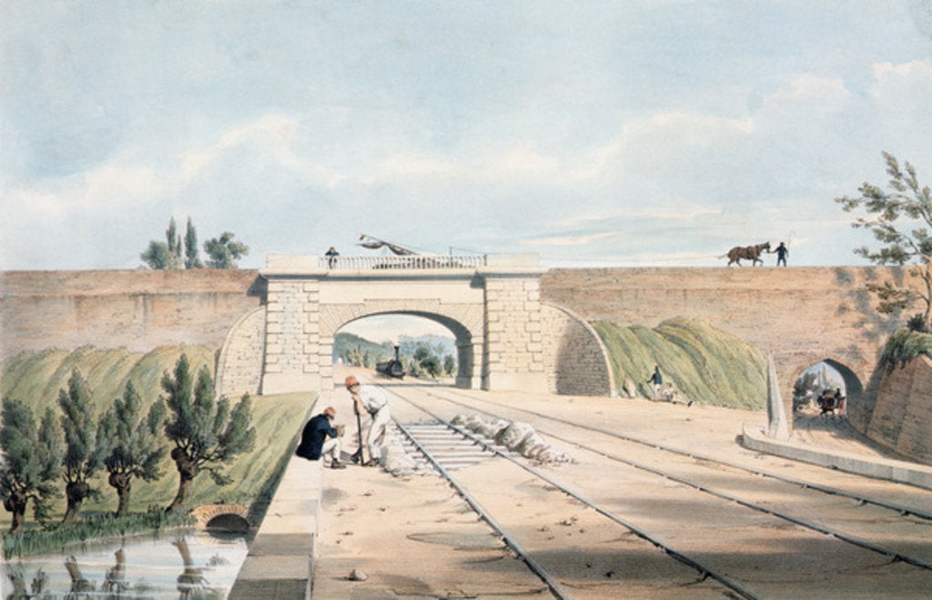 Detail of North Midland line under the Cromford Canal at Bull Bridge, published by Day & Haghe by English School