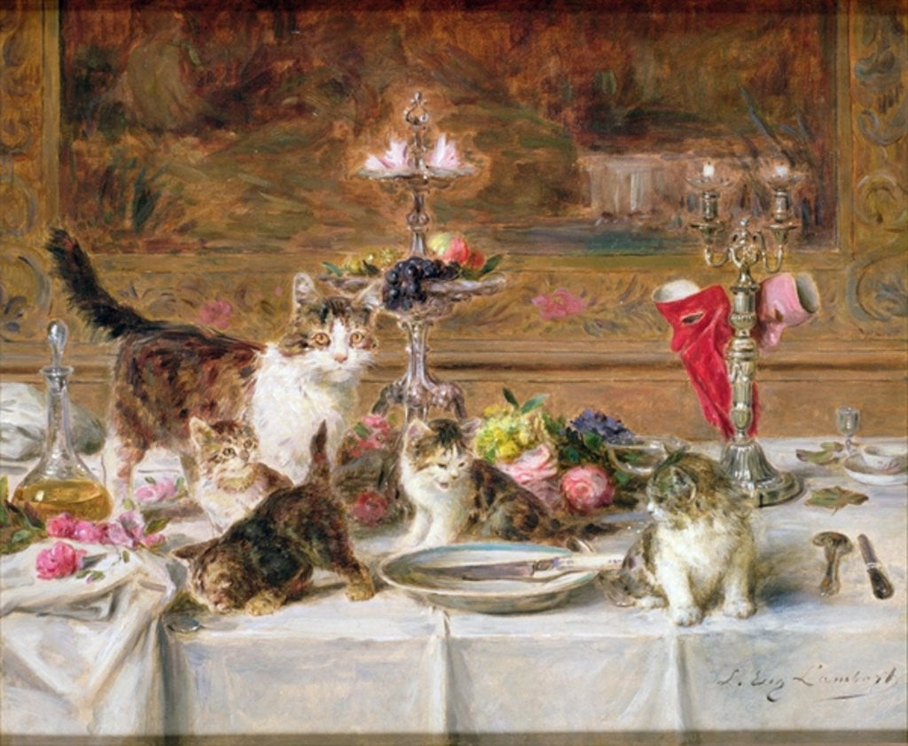 Detail of Kittens at a banquet by Louis Eugene Lambert