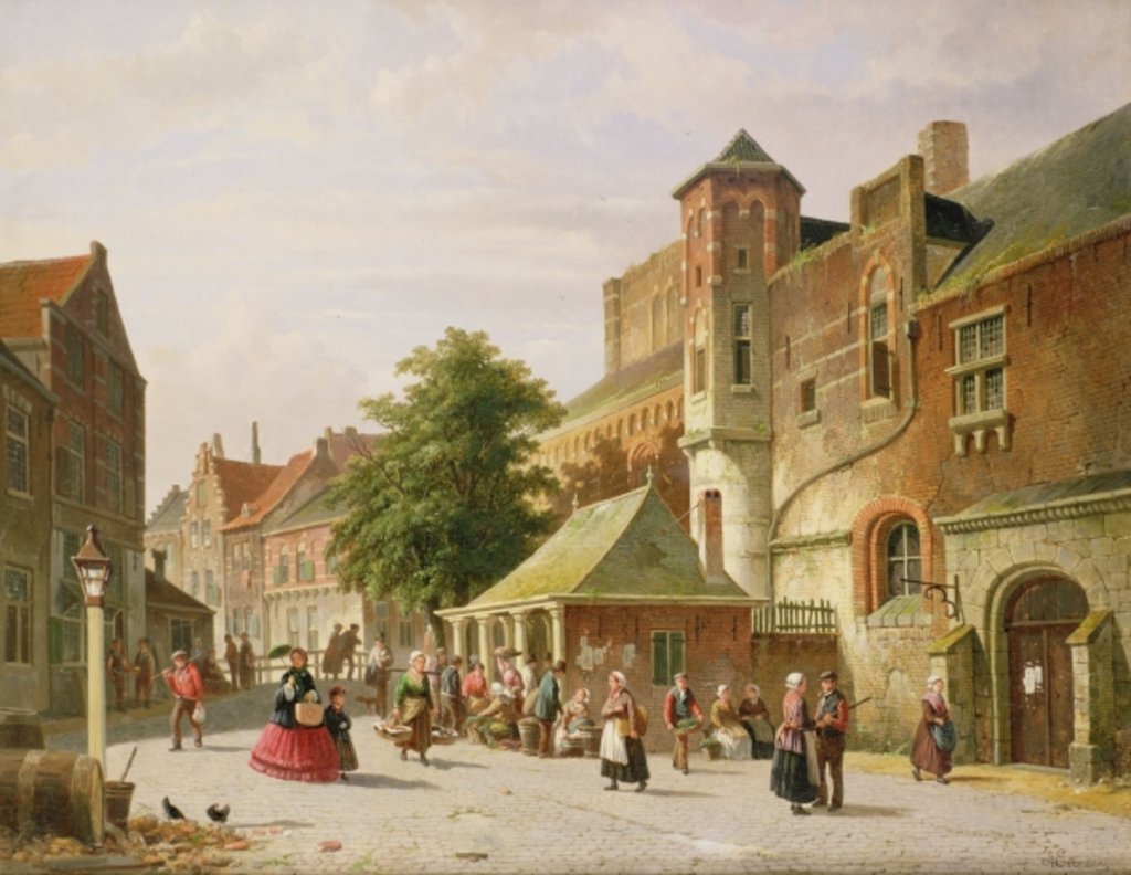 A Street Scene in Amsterdam by Adrianus Eversen
