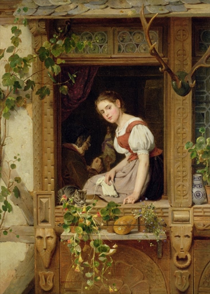 Detail of Dreaming on the windowsill by August Friedrich Siegert