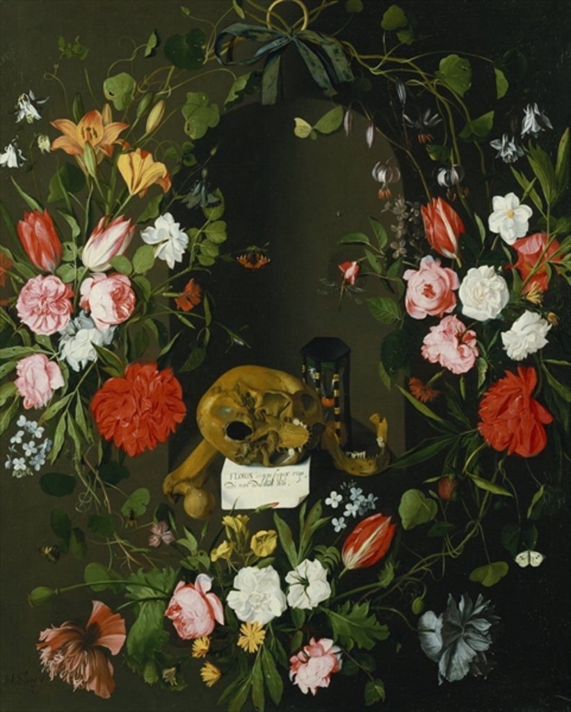 Detail of Vanitas Still Life with Flowers by J.H. Elers