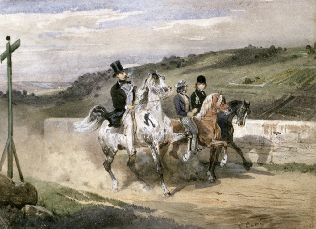 Horace Vernet and his Children Riding in the Country by Eugene-Louis Lami