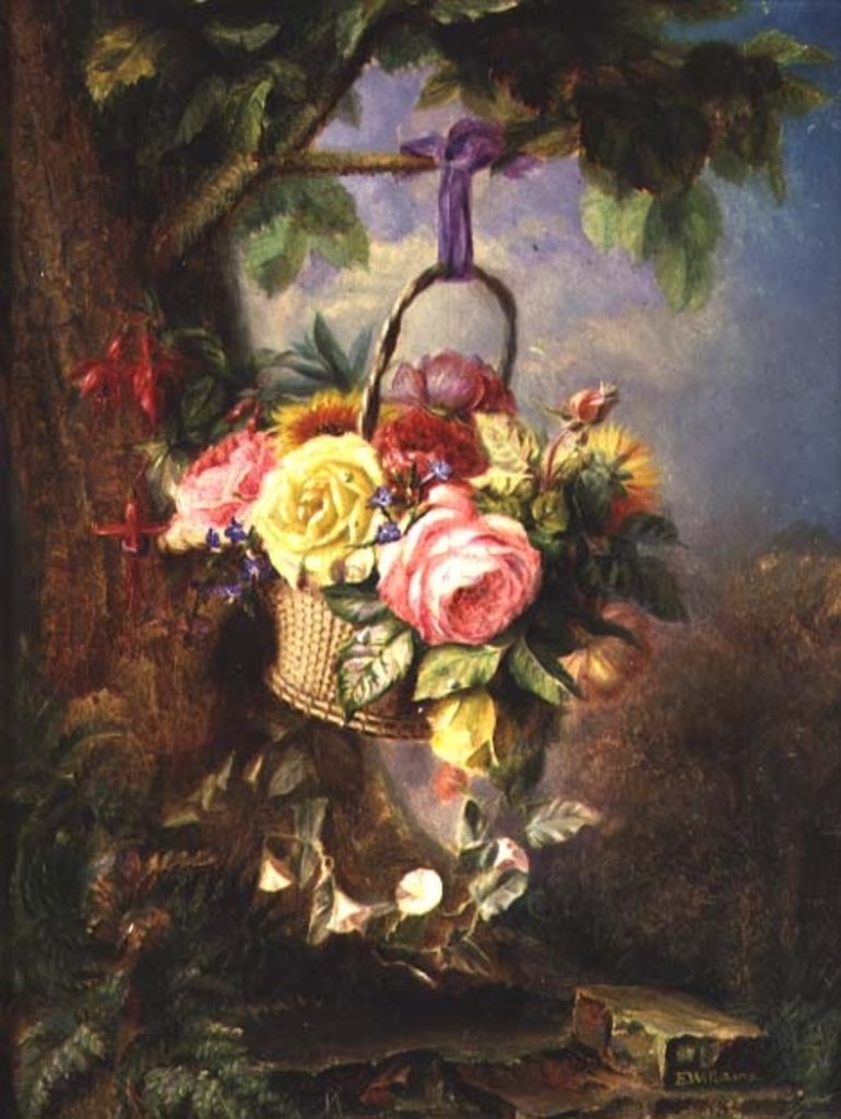 Detail of Basket of Roses with fuschia, 19th century by Edward Charles Williams