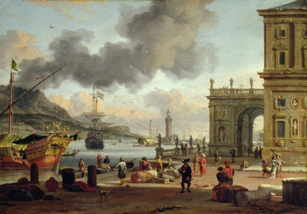 Detail of A Mediterranean Harbour Scene by Abraham Storck