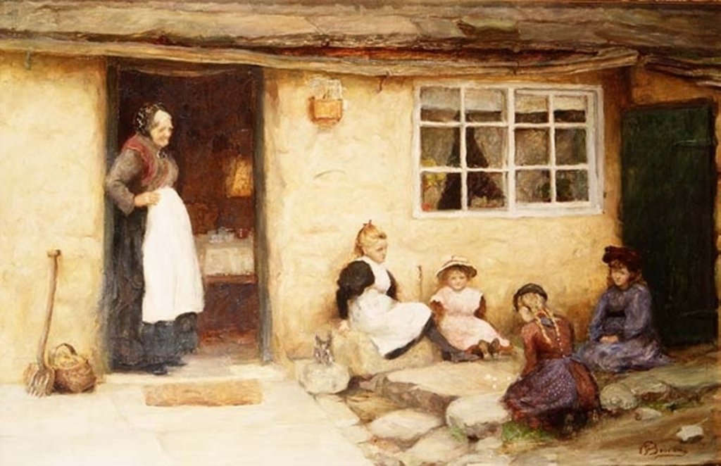 Detail of Children playing Dice by a Cottage by English School
