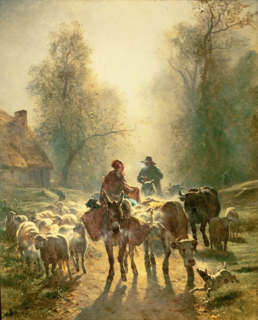 Detail of Setting off For Market by Constant-Emile Troyon