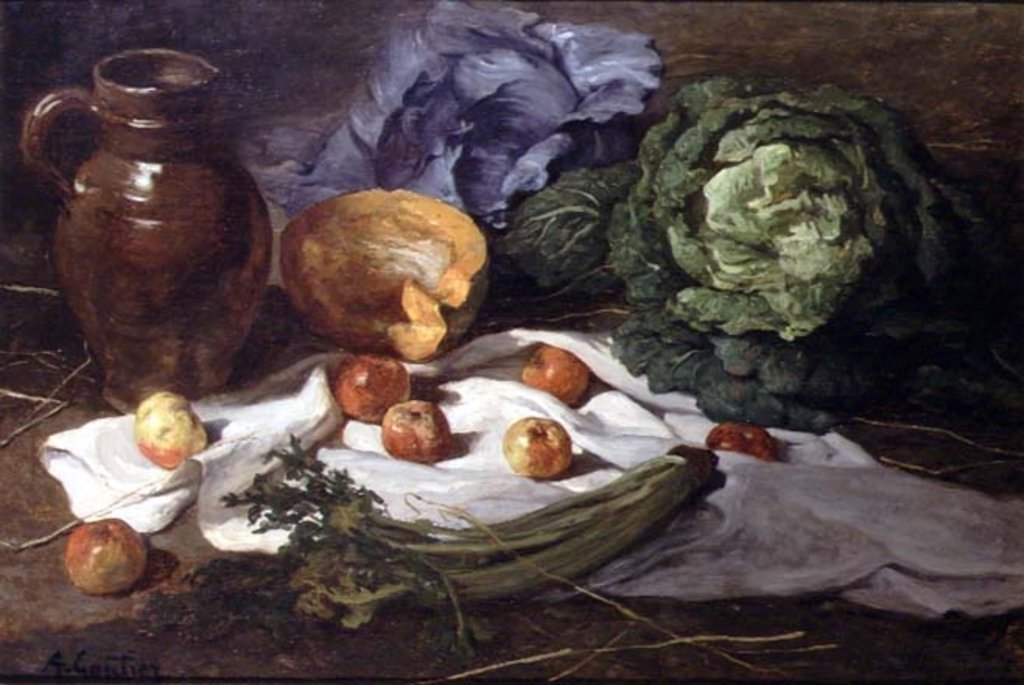 Detail of Still Life with Cabbages by Armand-Desire Gautier