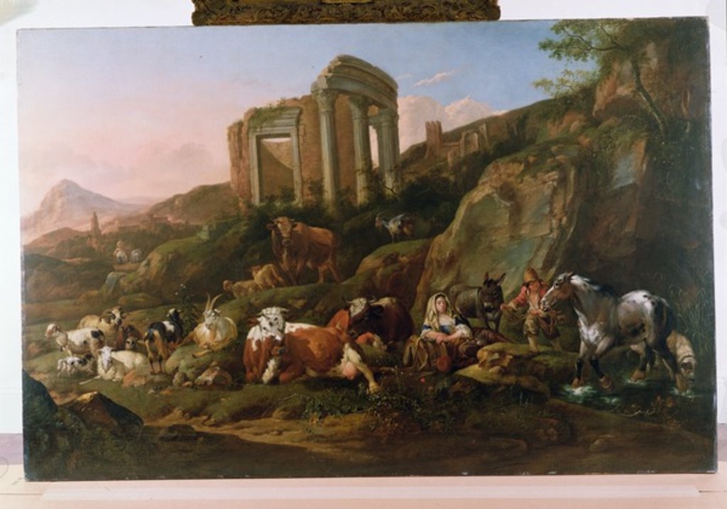 Detail of Classical Landscape with Animals by Johann Heinrich Roos