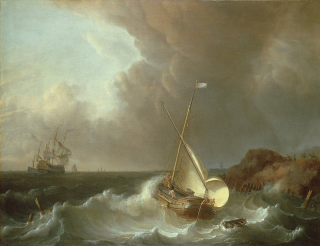 Detail of Galleon in Stormy Seas by Jan Claes Rietschoof