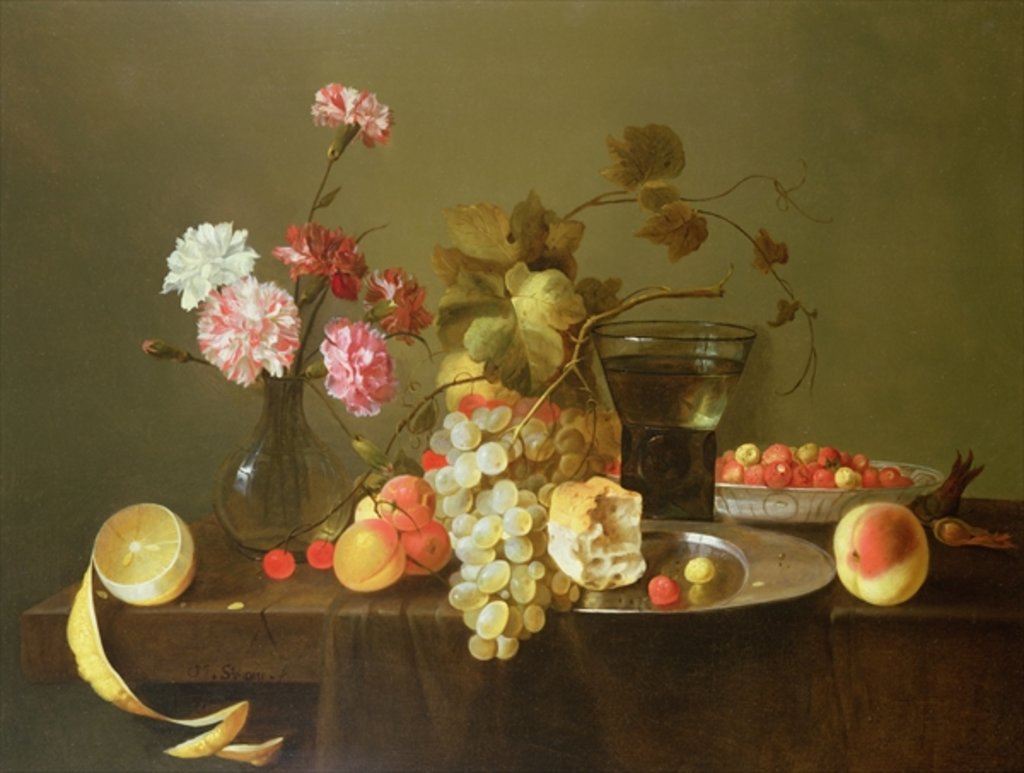 Detail of Still Life of Fruit and Flowers by Michiel Simons