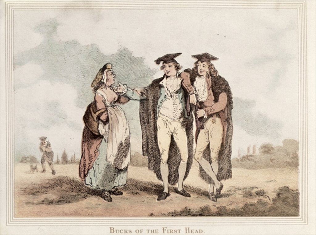 Detail of Bucks of the First Head, cartoon of Oxford undergraduates by Thomas Rowlandson