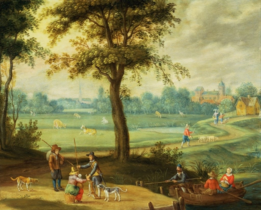 Detail of A Village Landscape by a River by Isaak van Oosten
