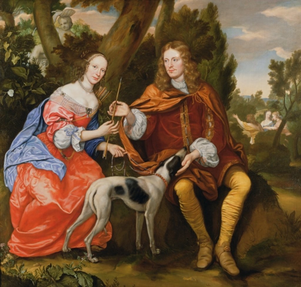 Detail of Portrait of a Gentleman and his Wife Holding an Arrow, Seated with their Dog by Jan Mytens