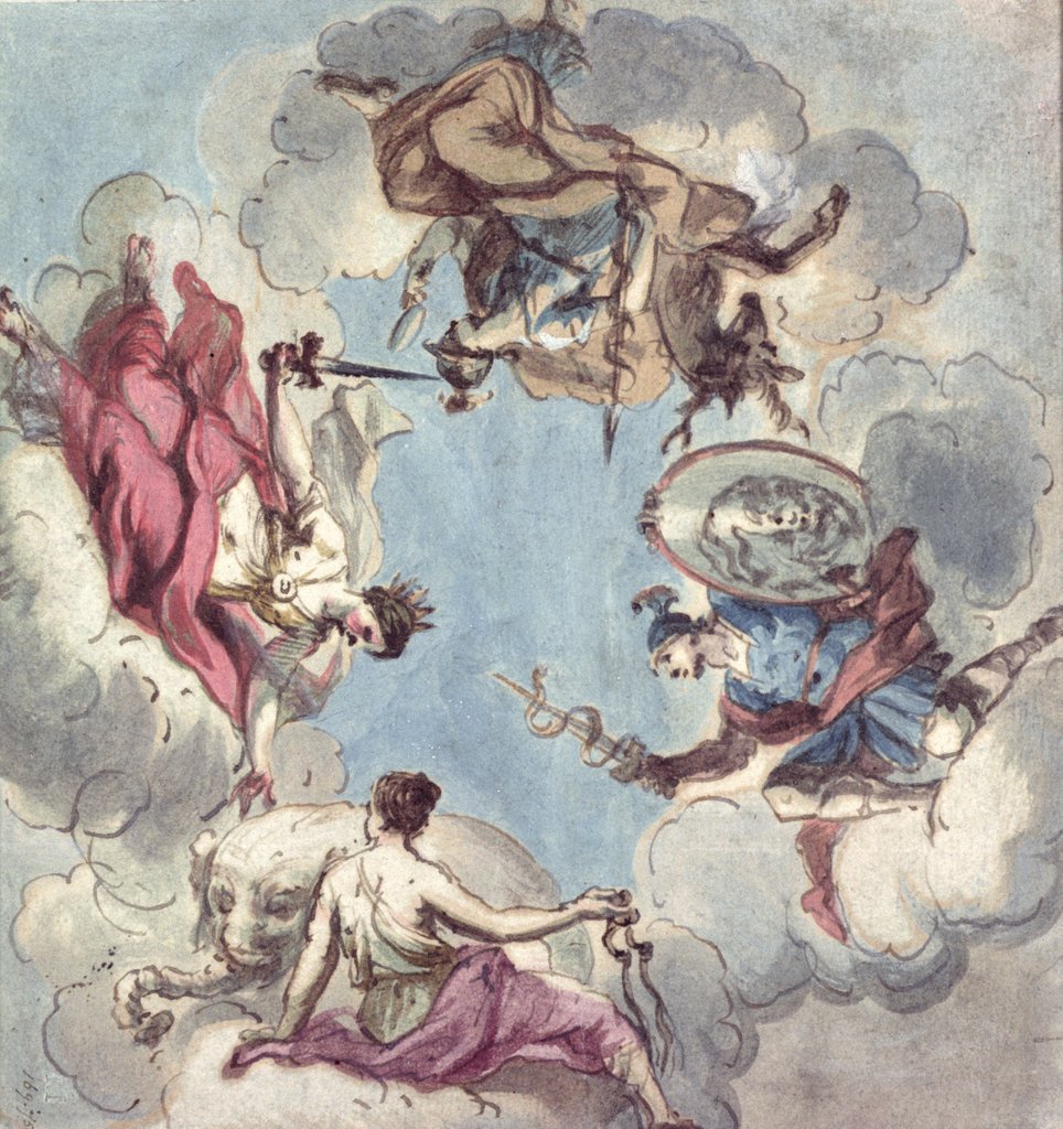 Design for a Ceiling: The Four Cardinal Virtues, Justice, Prudence, Temperance and Fortitude by James Thornhill