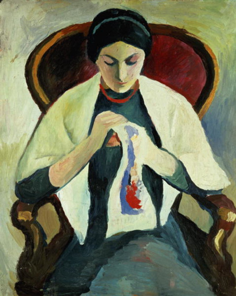 Detail of Woman Sewing by August Macke