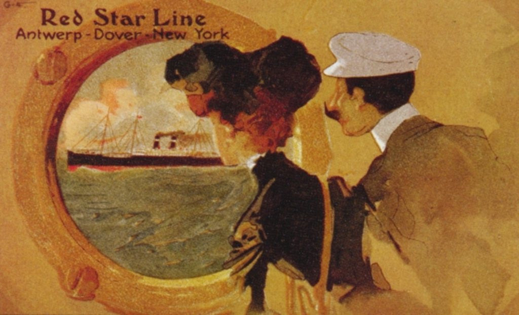 Detail of Poster advertising the 'Red Star Line' from Antwerp to New York via Dover by English School